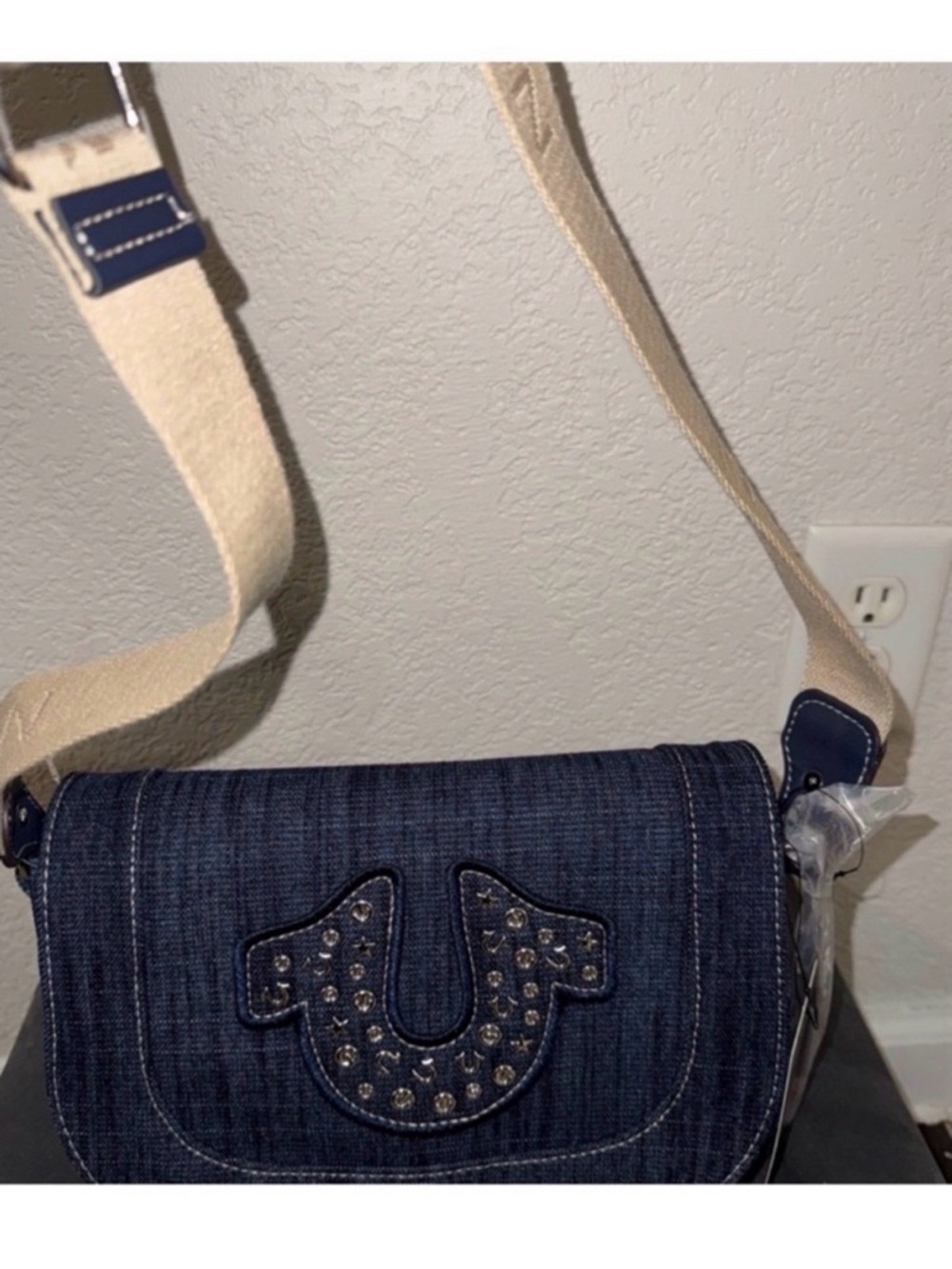True Religion Dark Blue Denim Crossbody with Embellished Horseshoe - Picture 6 of 12